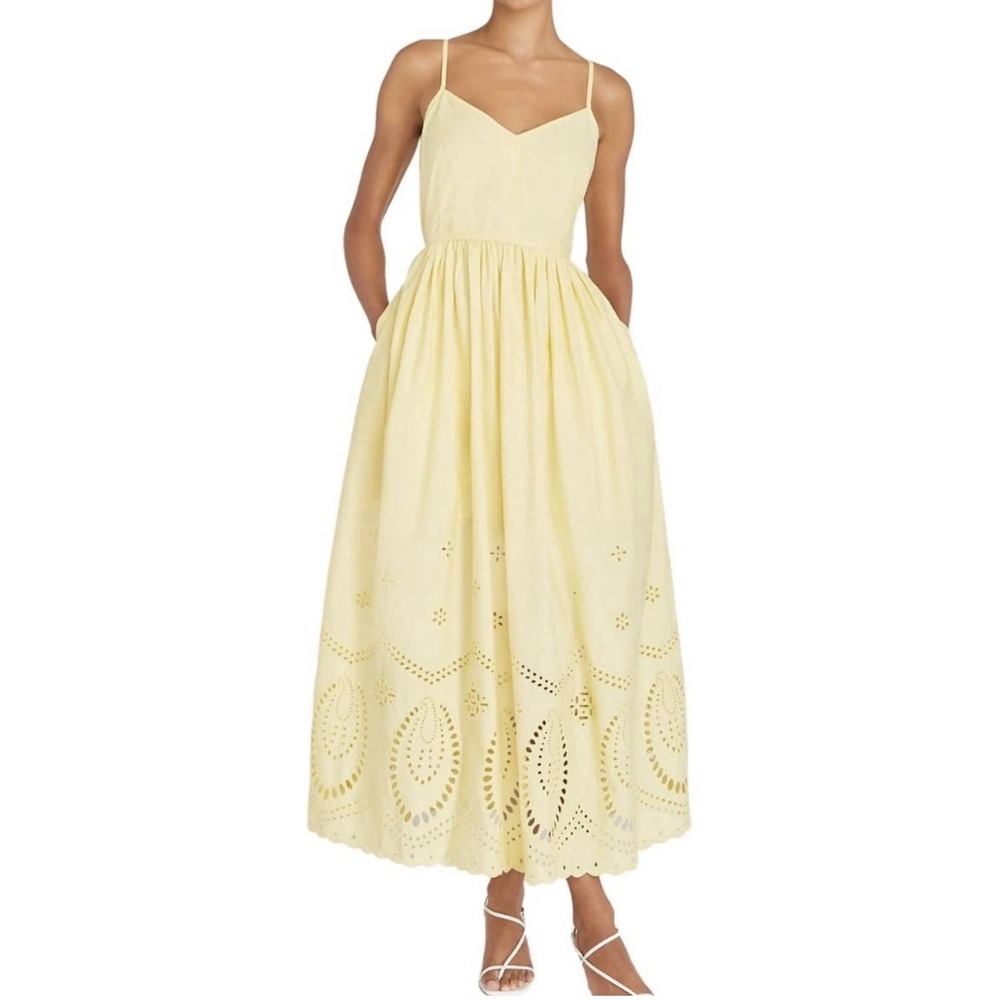 Calypso St Barth Yellow midi Pocket dress with eyelet embroidered details SZ 16